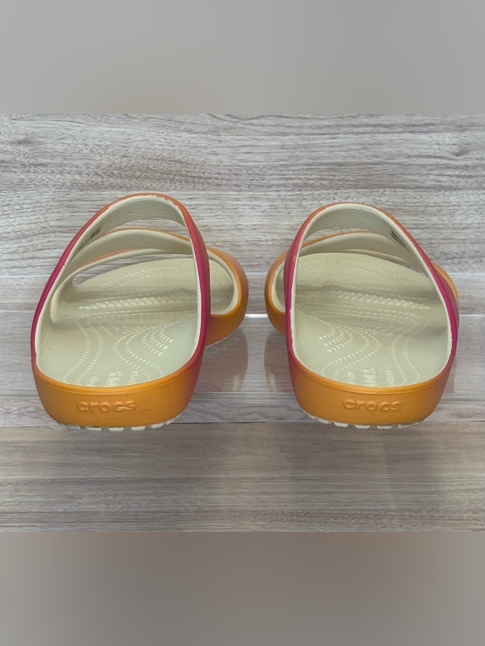 CROCS Kadee II Ombré Women’s Orange-to-Pink Gradient Slide Sandle - Picture 4 of 6